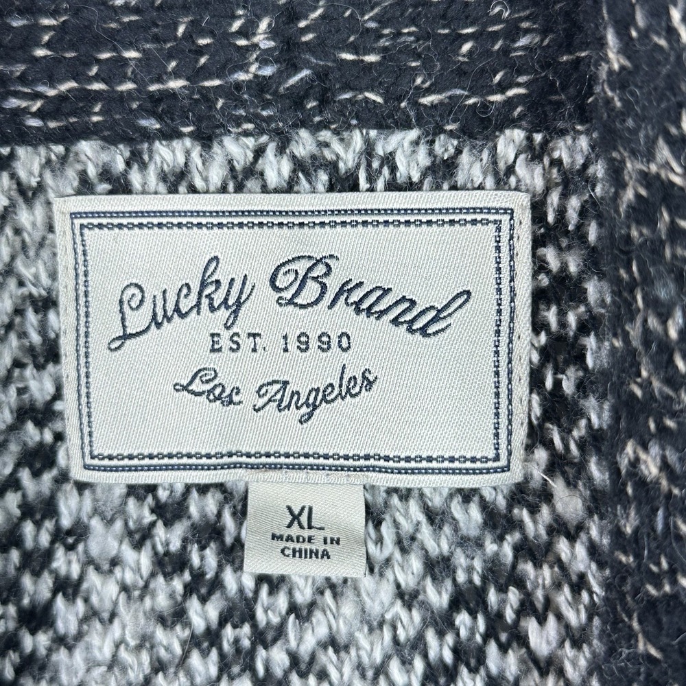 Lucky Brand Cardigan Womens XL Wool Blend Black Cream Southwest Open Front - Picture 7 of 11